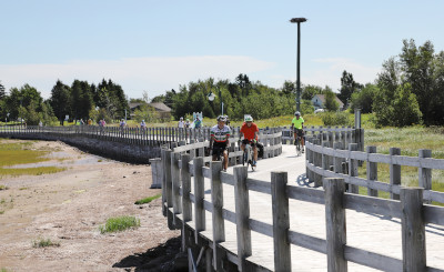 Ramblers on the boardwalk trail in Shippagan
